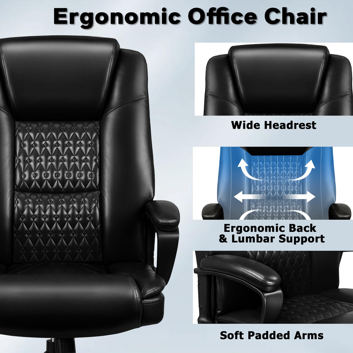 Office Chair, High Back Ergonomic Home Office Desk Chairs with Lumbar Support, Adjustable Big and Tall Computer Chair, 360° Swivel, PU Leather, Brown