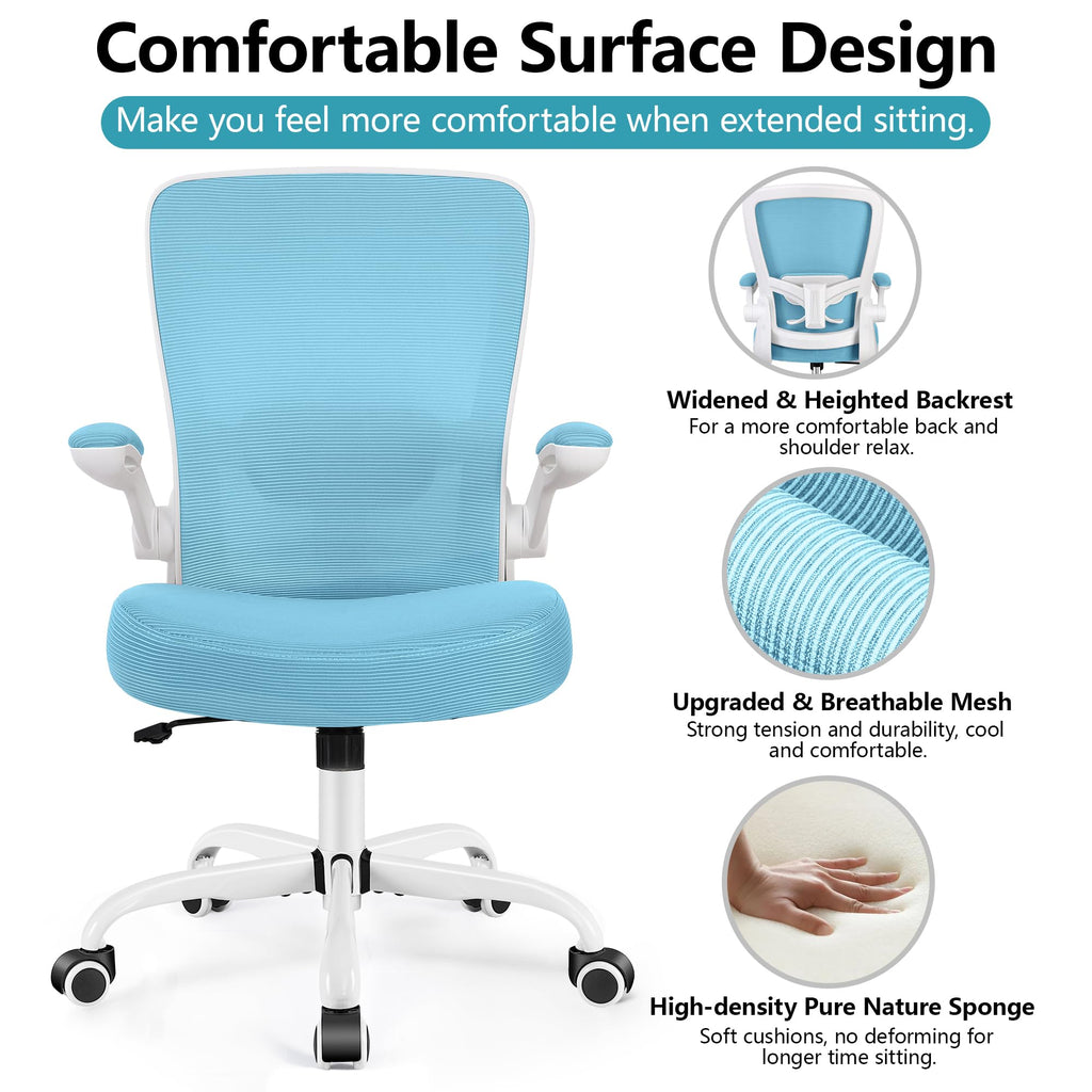 FelixKing Office Chair, Ergonomic Desk Chair Breathable Mesh Chairs Adjustable High Back Lumbar Support Flip-up Armrests, Executive Rolling Swivel Comfy Computer Chairs Home Office Black