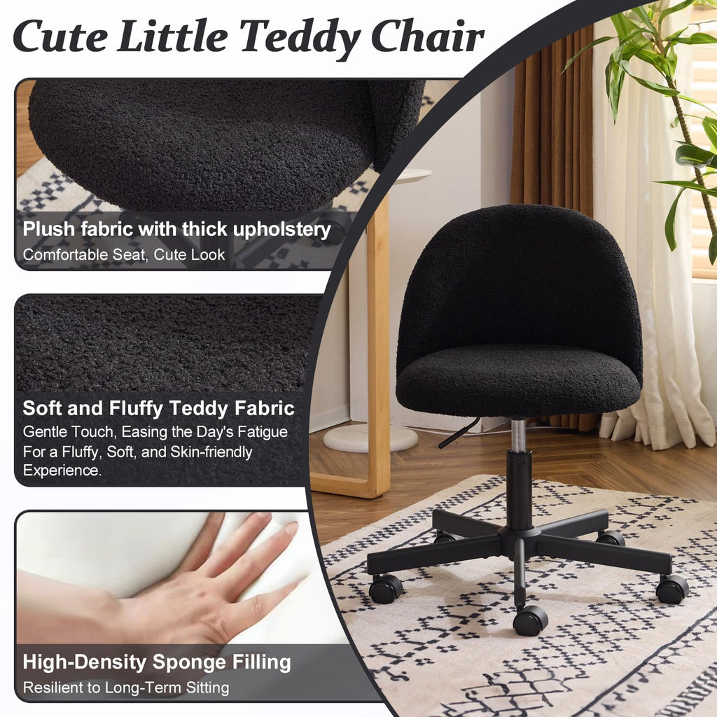 VINGLI Cute Candy Chair Armless Comfy Small Office Desk Vanity Chair with Wheels & Lumbar Support,Teddy Adjustable Rolling Swivel Computer Task Ch for Home Office,Bedroom,Gentle Pink