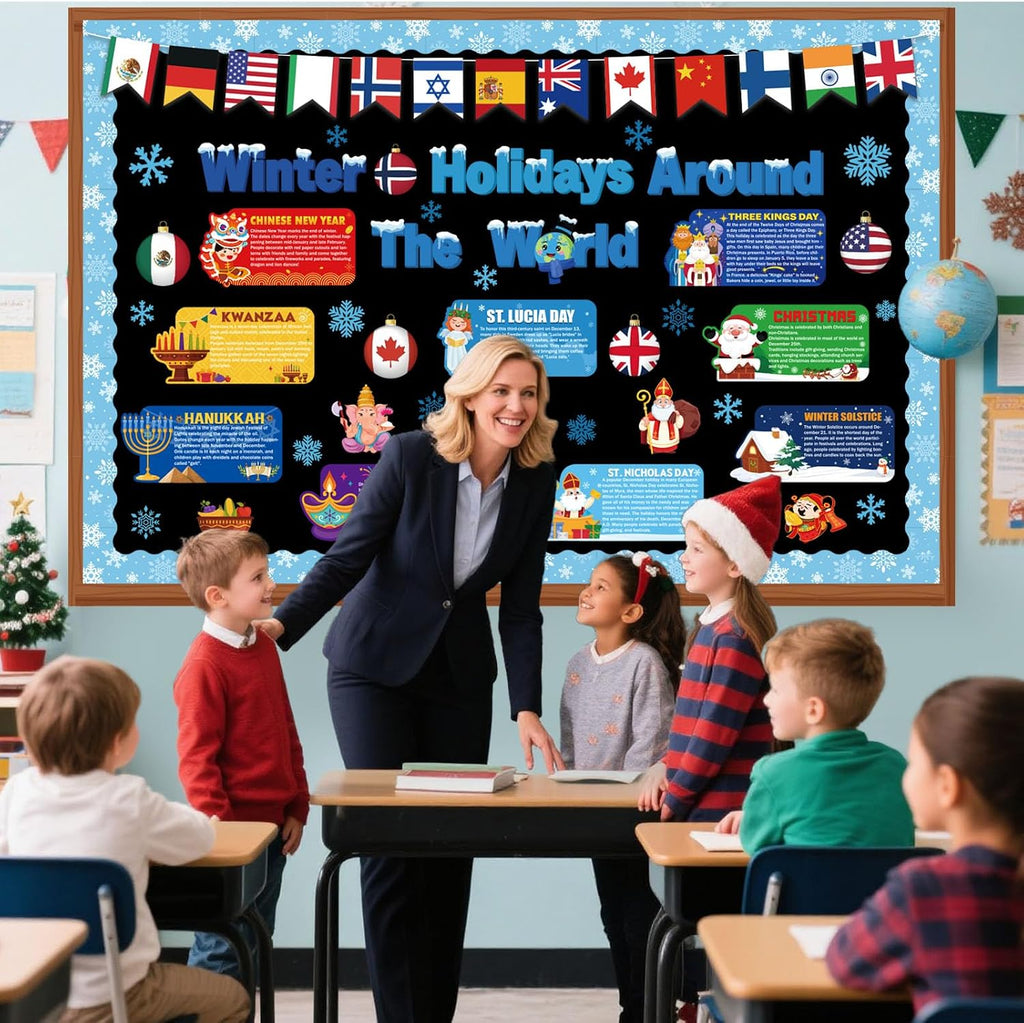 Funrous 71 Pcs Winter Bulletin Board Set Holidays Around The World