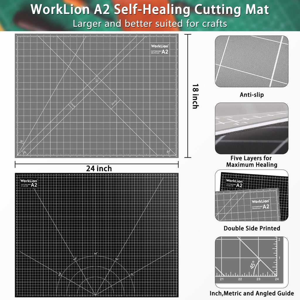 WORKLION 12" x 18" Art Self Healing PVC Cutting Mat, Double Sided, Gridded Rotary Cutting Board for Craft, Fabric, Quilting, Sewing, Scrapbooking Project……