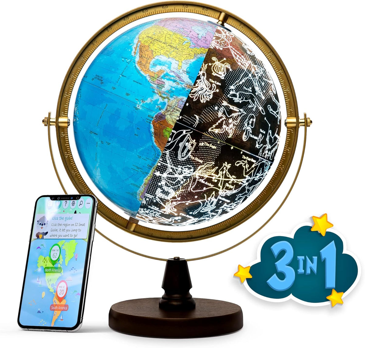 with Interactive APP & LED Illuminated Constellations at Night, US-Patented STEM education 10" World Globe with Detailed map