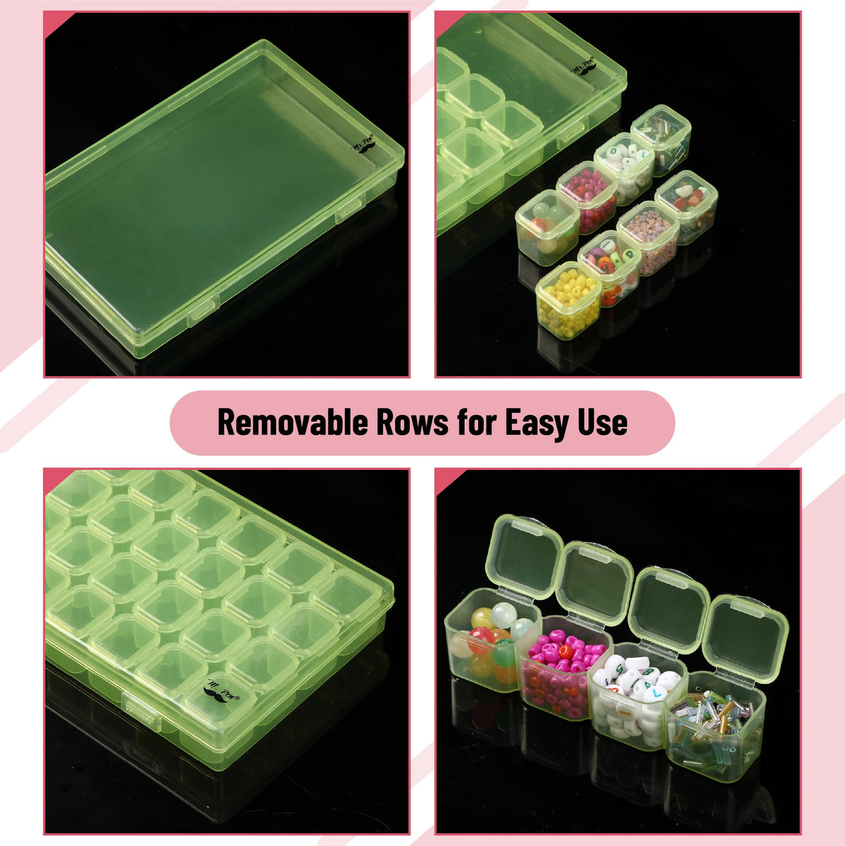 Mr. Pen- Bead Storage Containers, 28 Grids, 2 Pack, Clear White