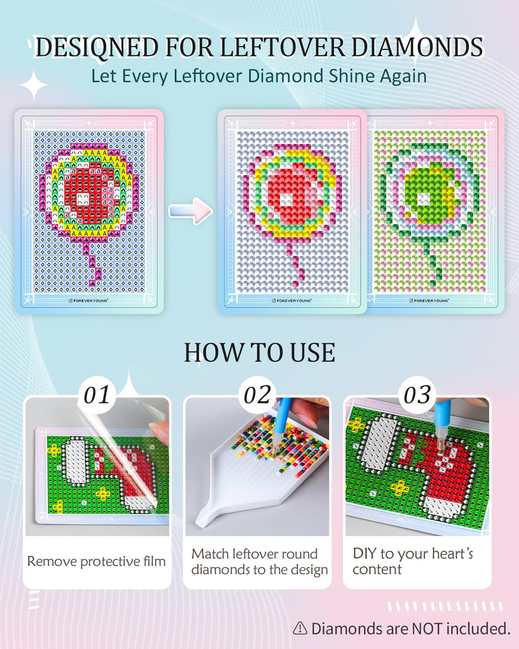 ForeverYoung Freestyle Mini Diamond Art Cards, No Pattern–Square, No Drills