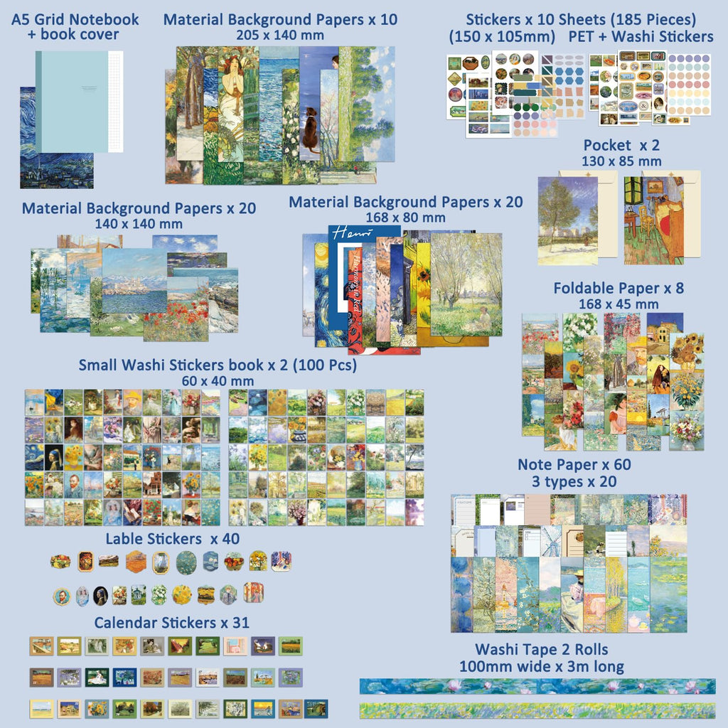emmoolife 348 Pcs Scrapbooking Supplies Kit, Vintage Aesthetic Scrapbook Kit for Bullet Junk Journal, Stationery, A6 Grid Notebook, DIY Journaling Supplies, Birthday Craft Gift for Teen Girl Women