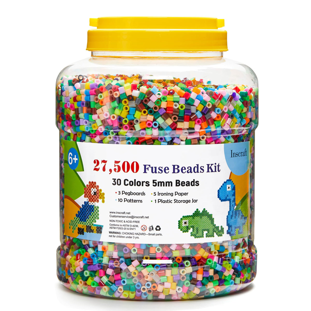 INSCRAFT Fuse Beads, 33000pcs Fuse Beads Kit for Kids, 33 Color 5MM Iron Beads Set with 150 Patterns, 8 Pegboards, 15 Ironing Paper, 6 Tweezers, 85 accessories, Craft Kits Gifts for Birthday Christmas