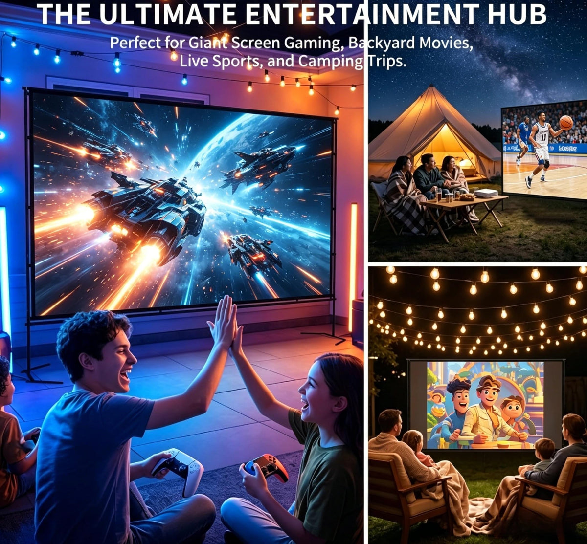 Outdoor Projector Screen with Stand, Portable 16:9, 120-inch