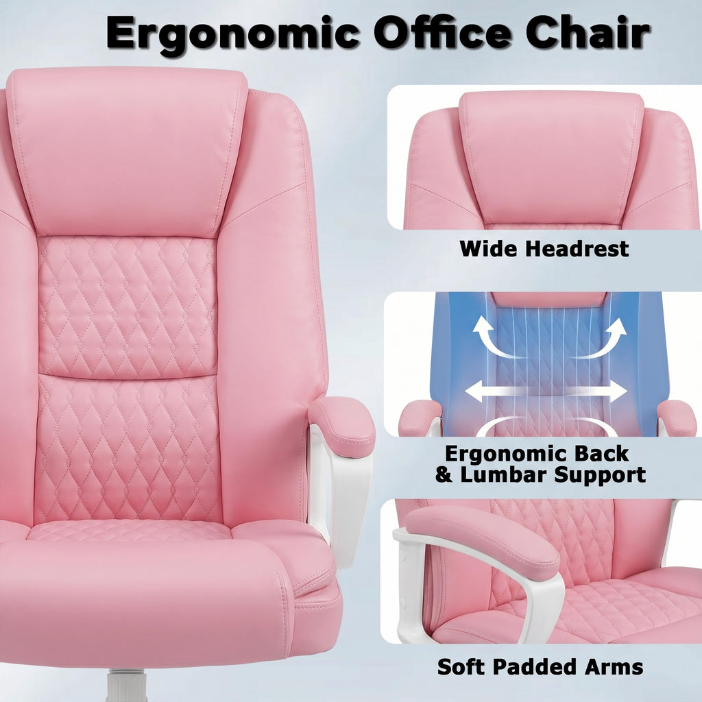 Office Chair, High Back Ergonomic Home Office Desk Chairs with Lumbar Support, Adjustable Big and Tall Computer Chair, 360° Swivel, PU Leather, Brown