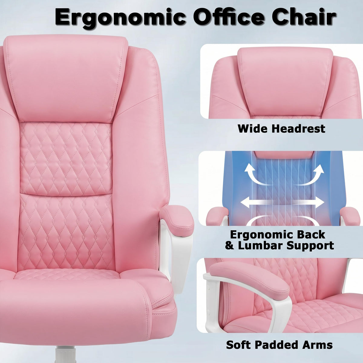 Office Chair, High Back Ergonomic Home Office Desk Chairs with Lumbar Support, Adjustable Big and Tall Computer Chair, 360° Swivel, PU Leather, Brown