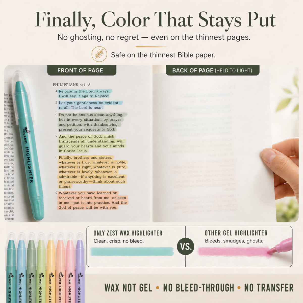 10 Pack Bible Safe Highlighters - Pastel Color, Wax Highlighters