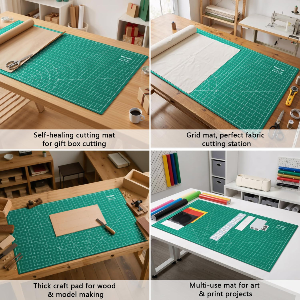 WORKLION 12" x 18" Art Self Healing PVC Cutting Mat, Double Sided, Gridded Rotary Cutting Board for Craft, Fabric, Quilting, Sewing, Scrapbooking Project……