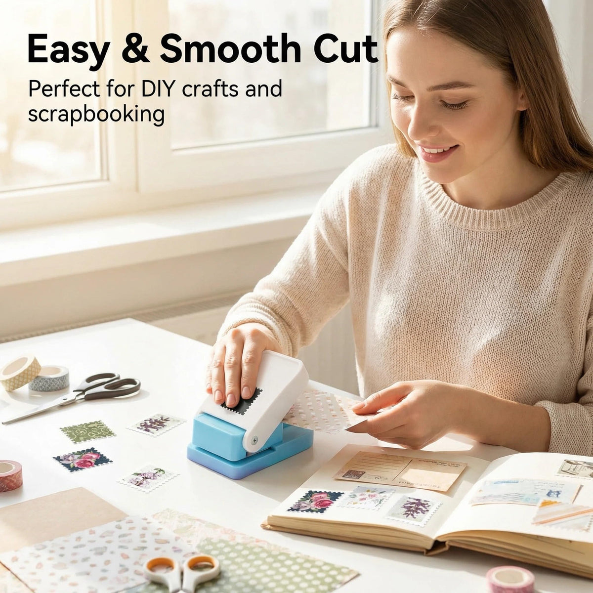 Stamp Punch, 1.5 * 1.5inch Square Stamp Puncher Postage Stamps Punches, Stamps Shaped Paper Punch, Lever Paper Punches for Crafting,Craft Cutter Hole Puncher for Scrapbooking Journaling Card Making