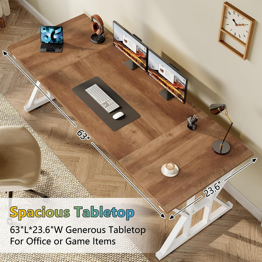 63" Large Computer Desk with Thickened Frame for Home Office, Living Room
