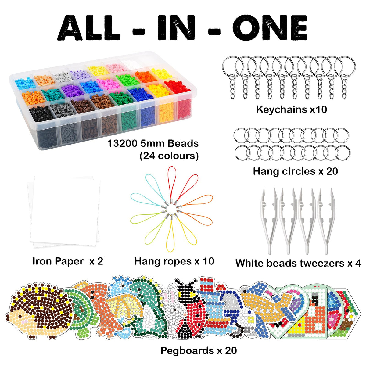 23000 5mm Fuse Beads Kit for Craft Gifts - 22 Colors | 106 Patterns