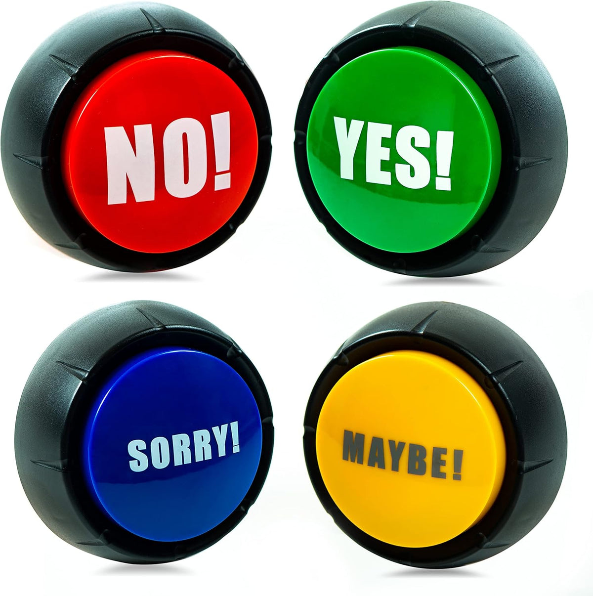 Yes No Maybe Sorry Sound Buttons, Set of 4 Talking Answer Buzzers