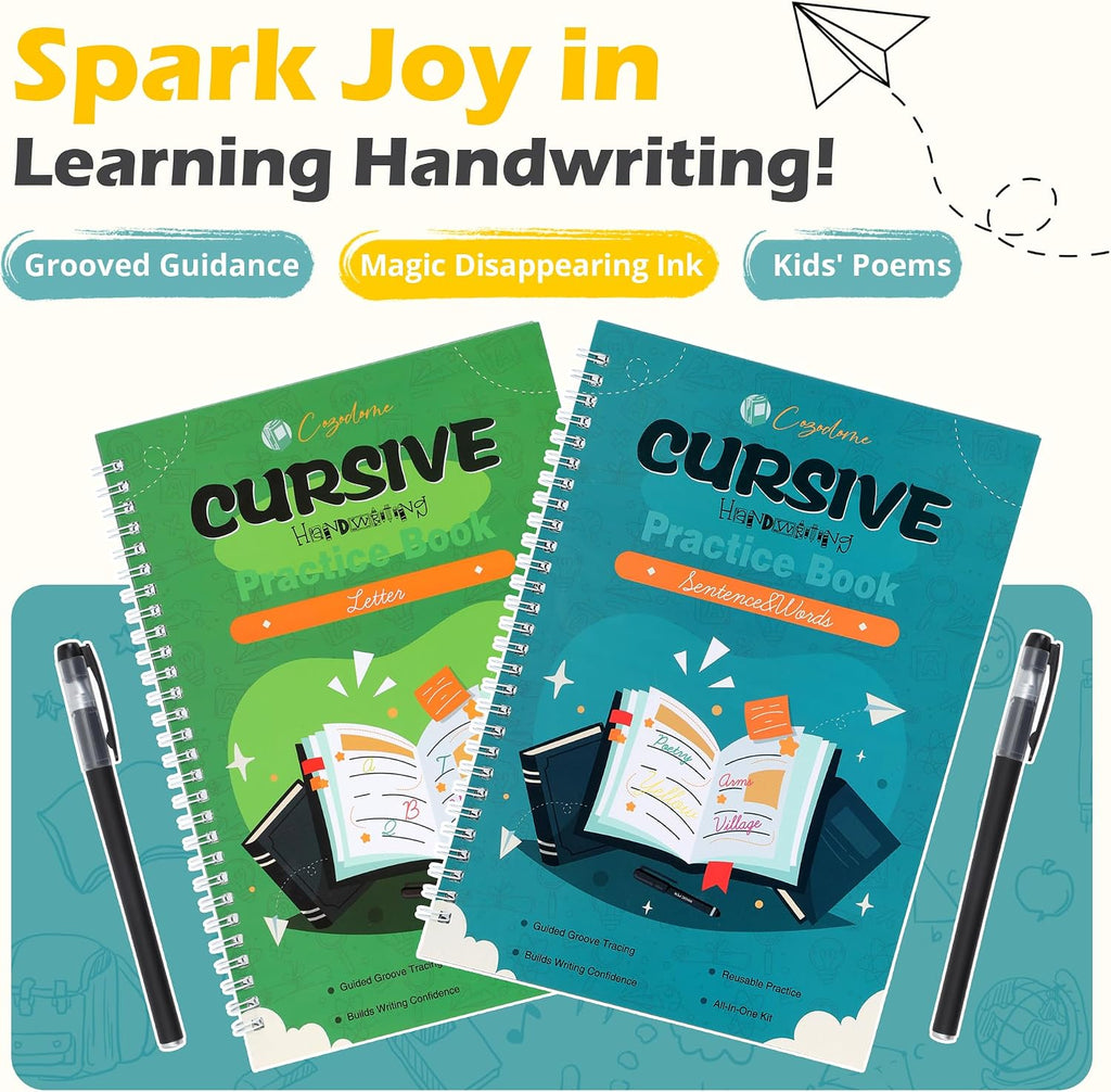 Grooved Cursive Handwriting Workbook for Kids-Reusable Magic Practice Book