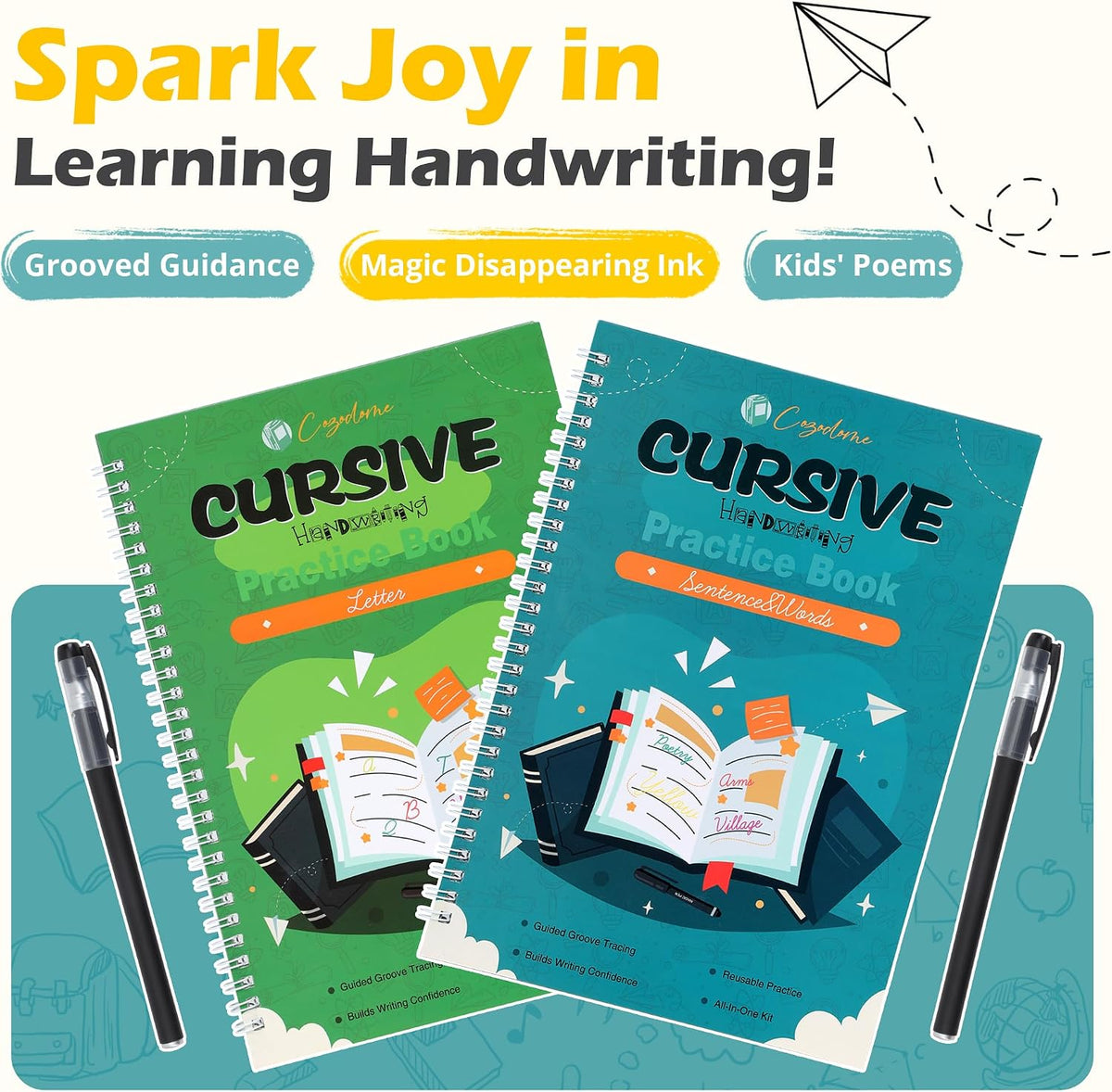 Grooved Cursive Handwriting Workbook for Kids-Reusable Magic Practice Book