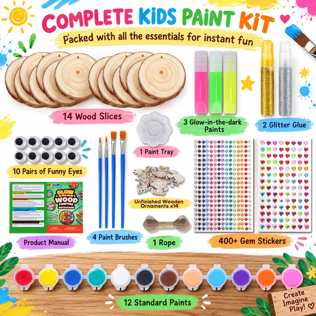 Wooden Painting Kit for Kids, Arts and Crafts Gift Set for Boys Girls 6-12