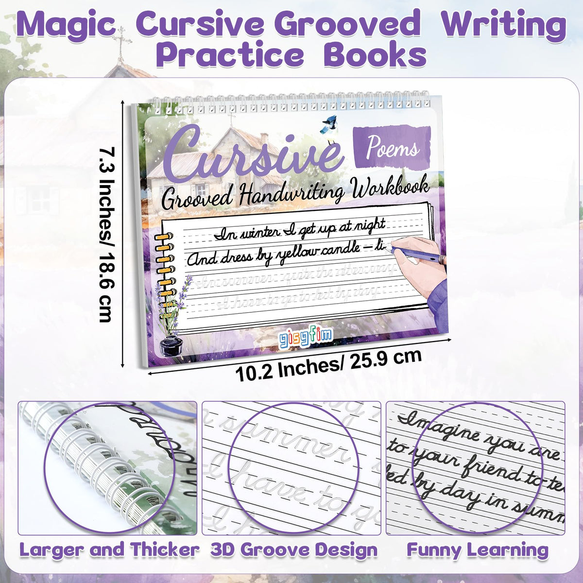 Grooved Cursive Handwriting Workbook Magic Reusable Grooved Cursive Handwriting Practice Guided Tracing with Disappearing Ink Pens for Beginners Kids Learning Activities Supplies (Letters)