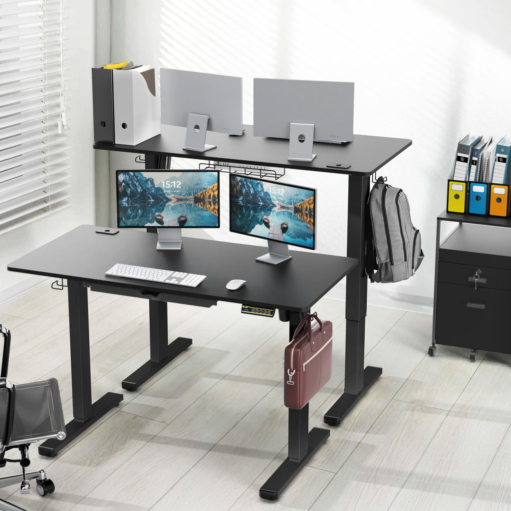 SHW 55 x 28 Electric Height Adjustable Standing Desk w/Drawer, White