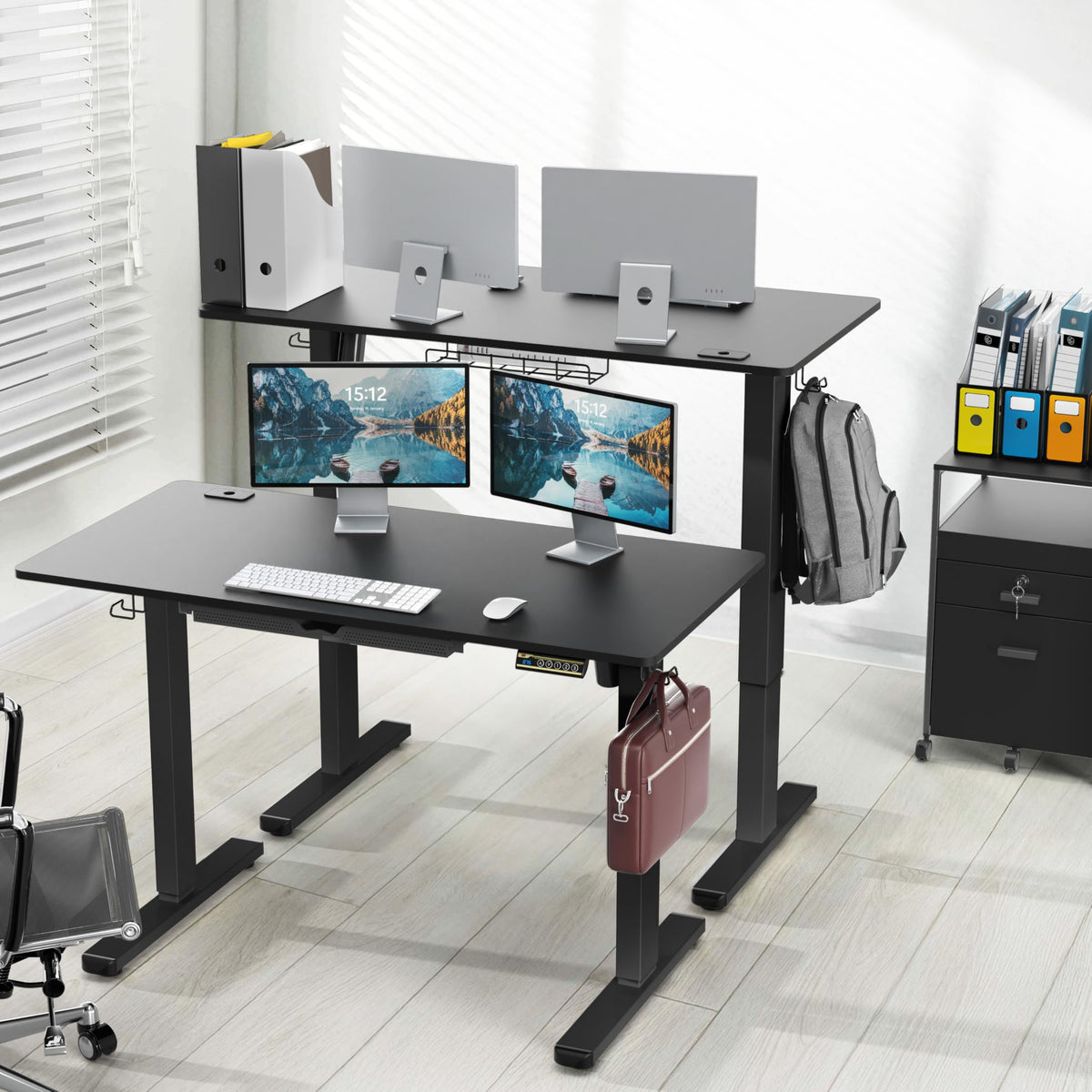 SHW 55 x 28 Electric Height Adjustable Standing Desk w/Drawer, White