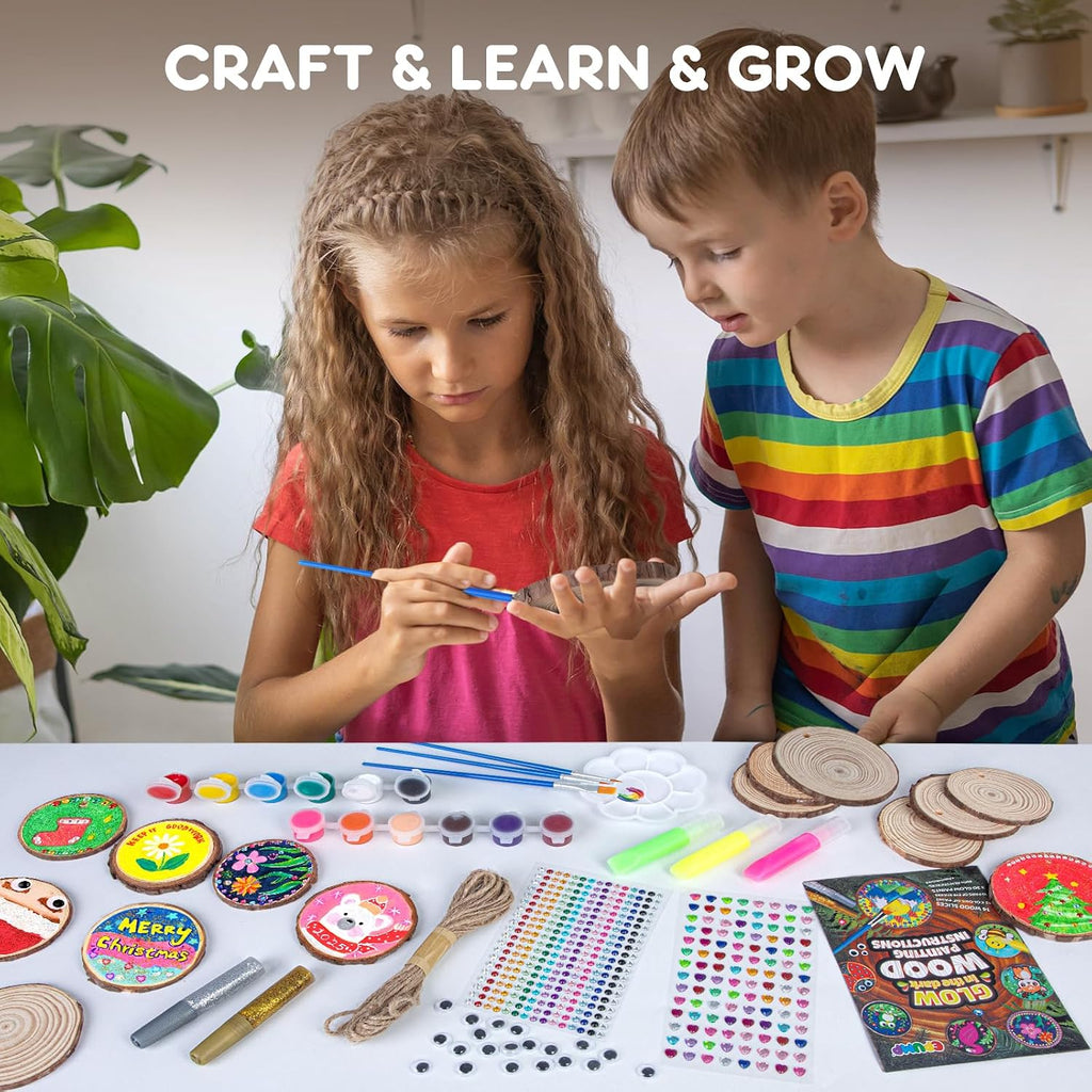 Wooden Painting Kit for Kids, Arts and Crafts Gift Set for Boys Girls 6-12