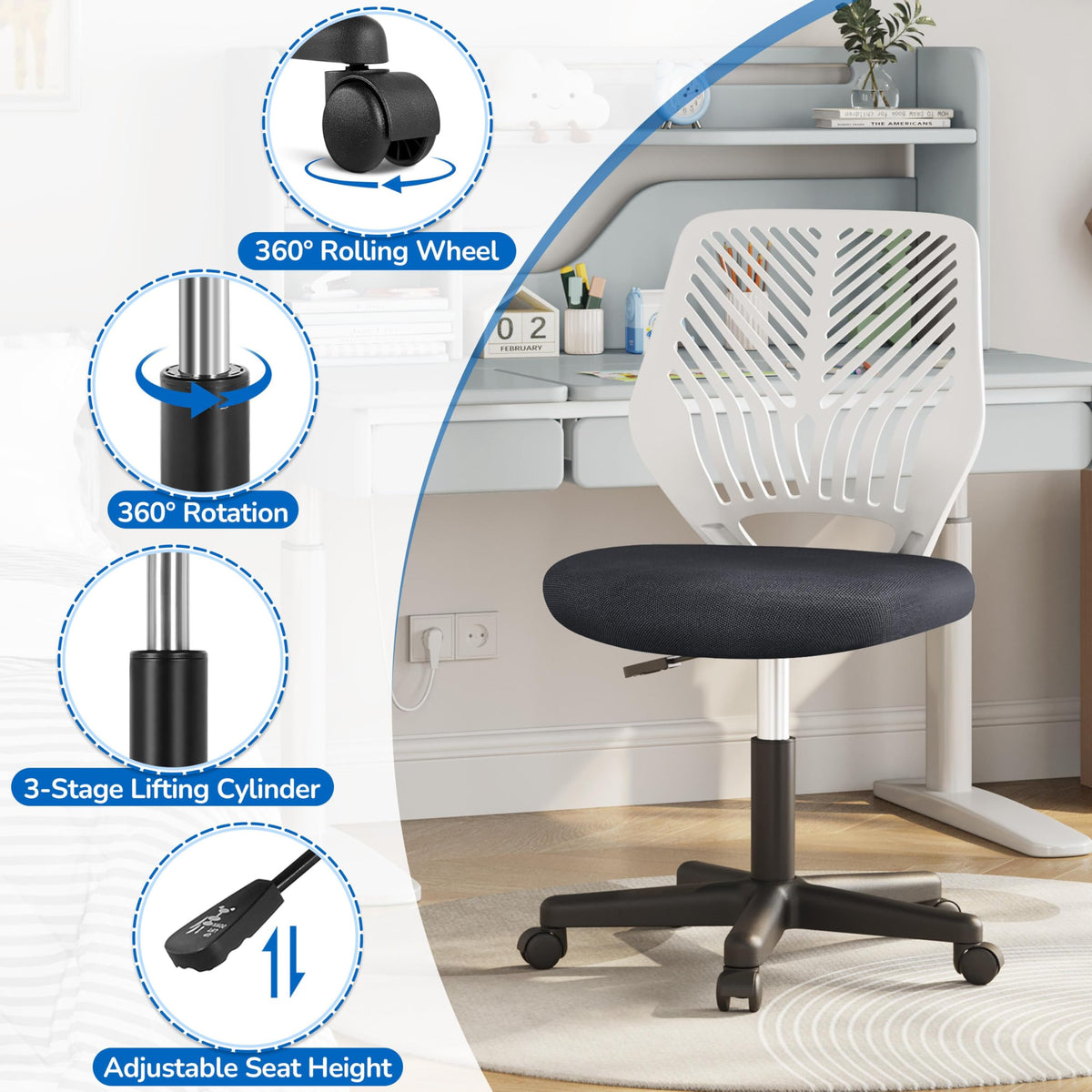 Yaheetech Small Desk Chair, Armless Adjustable Swivel Seat, Green