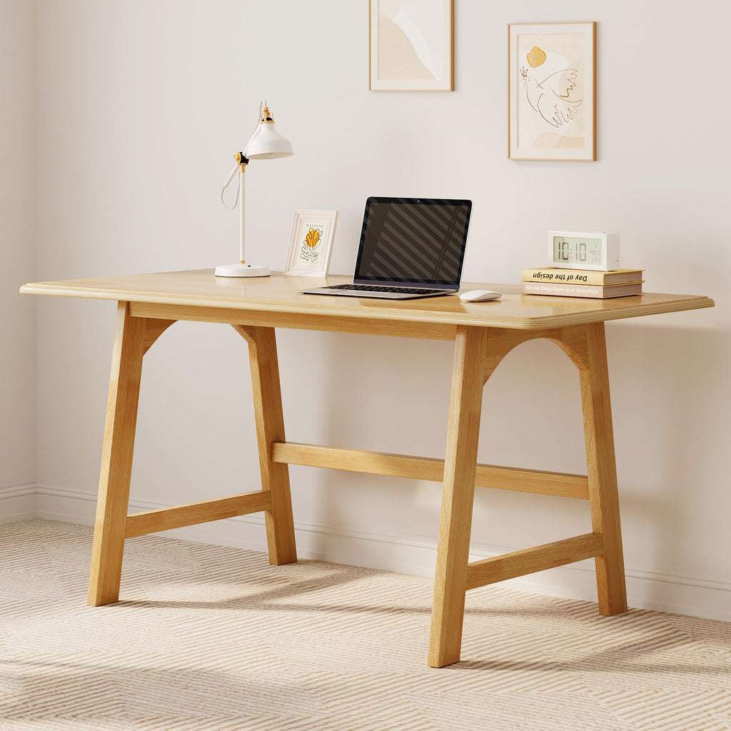 IOTXY Solid Wood Writing Table - 60" W Minimalist PC Computer Desk, Oak