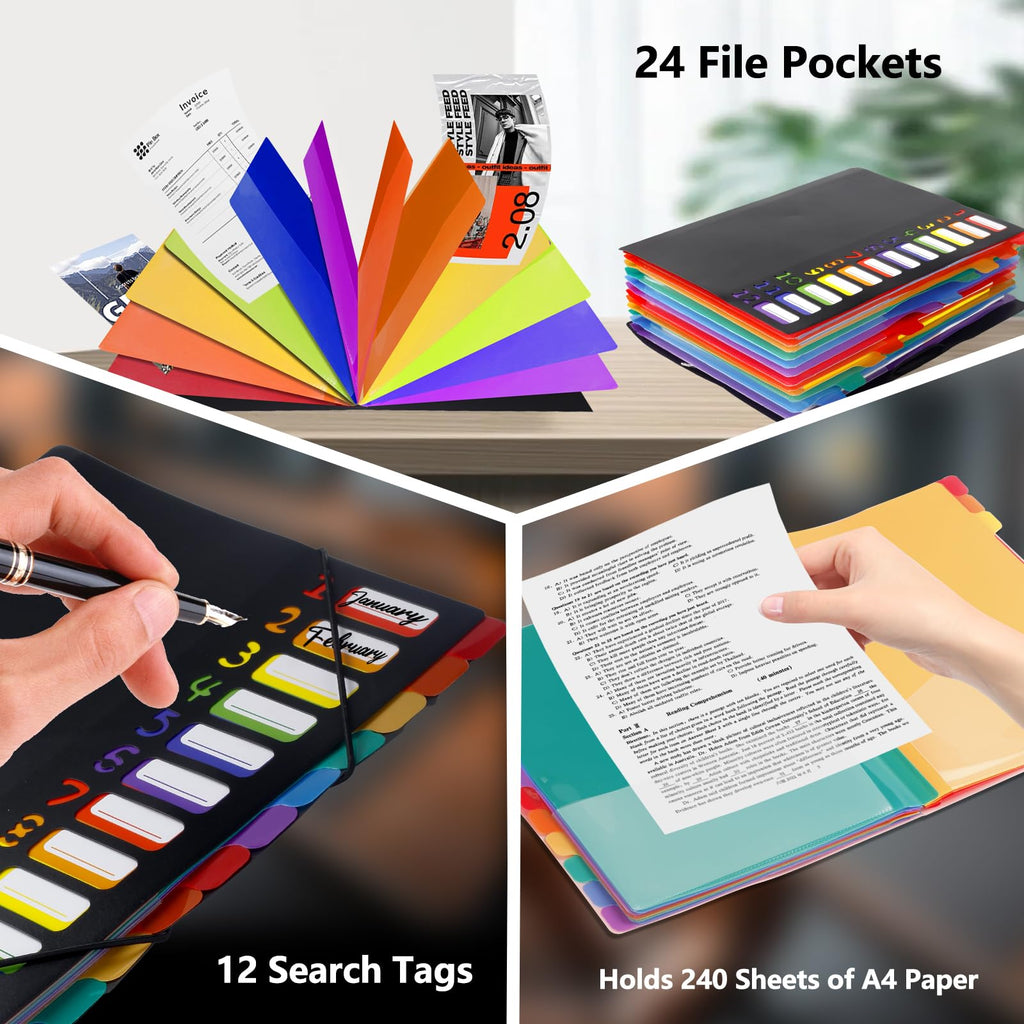 24 Pockets Expanding File Folder Organizer,Accordion File Organizer
