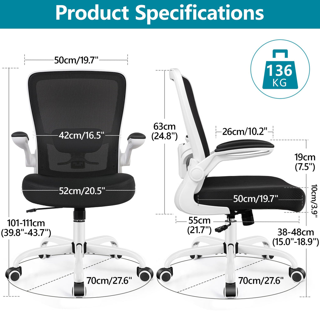 FelixKing Office Chair, Ergonomic Desk Chair Breathable Mesh Chairs Adjustable High Back Lumbar Support Flip-up Armrests, Executive Rolling Swivel Comfy Computer Chairs Home Office Black