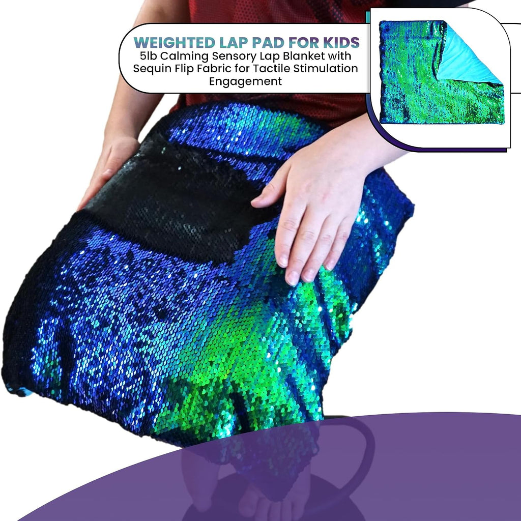 Weighted Lap Pad for Kids, 5 lb Sensory Blanket with Sequin Fabric