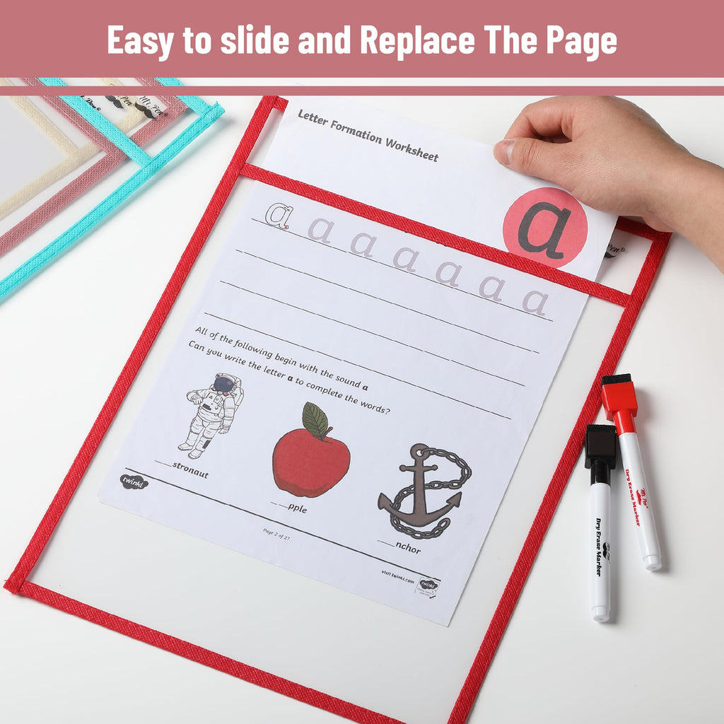 Mr. Pen- Reusable Dry Erase Pocket Sleeves, 10" x 14", 6 Pack, Colorful