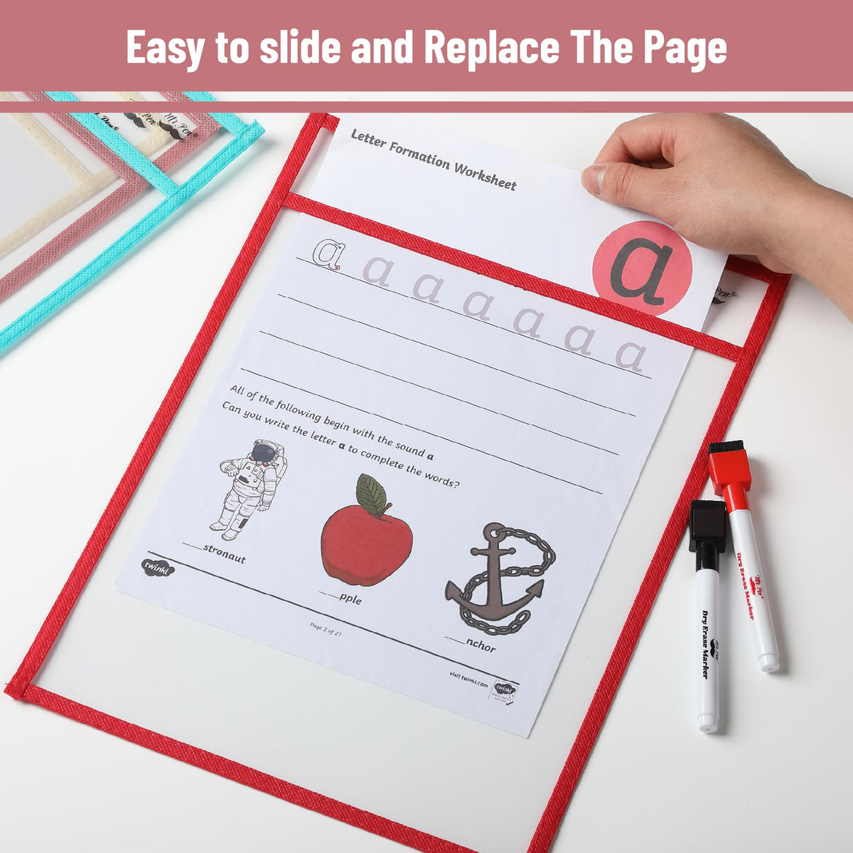 Mr. Pen- Reusable Dry Erase Pocket Sleeves, 10" x 14", 6 Pack, Colorful