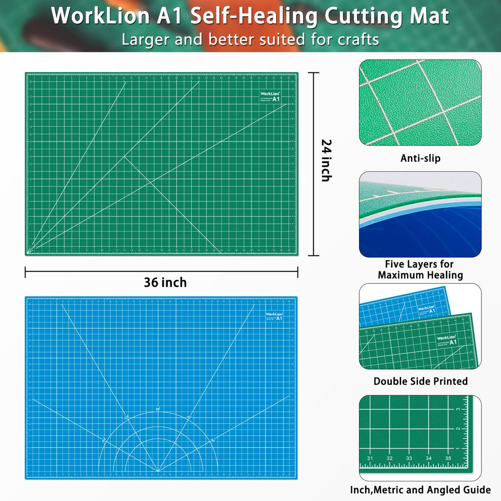 WORKLION 12" x 18" Art Self Healing PVC Cutting Mat, Double Sided, Gridded Rotary Cutting Board for Craft, Fabric, Quilting, Sewing, Scrapbooking Project……