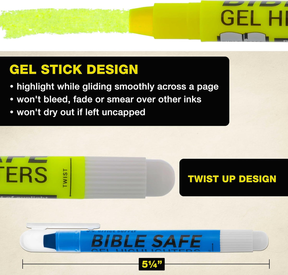 U.S. Office Supply Bible Safe Highlighter, Set of 6 Assorted Colors