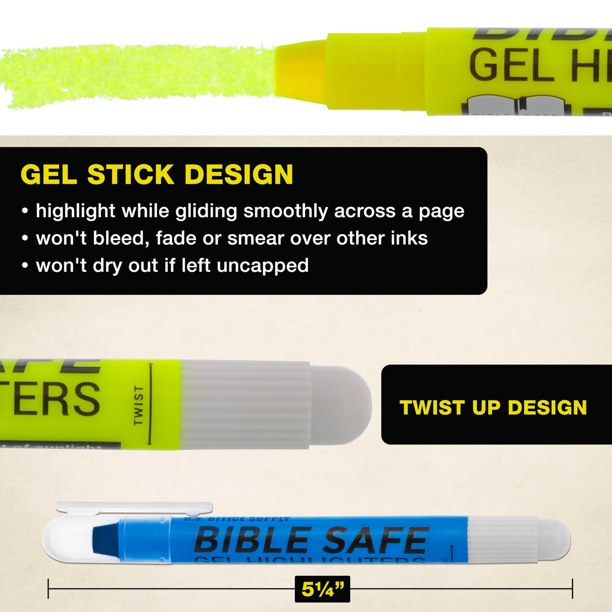 U.S. Office Supply Bible Safe Highlighter, Set of 6 Assorted Colors