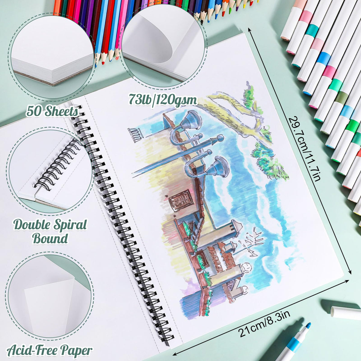 50 Sheets Marker Paper Pad, 7.6 × 7.6 in, 120gsm Alcohol Marker Paper