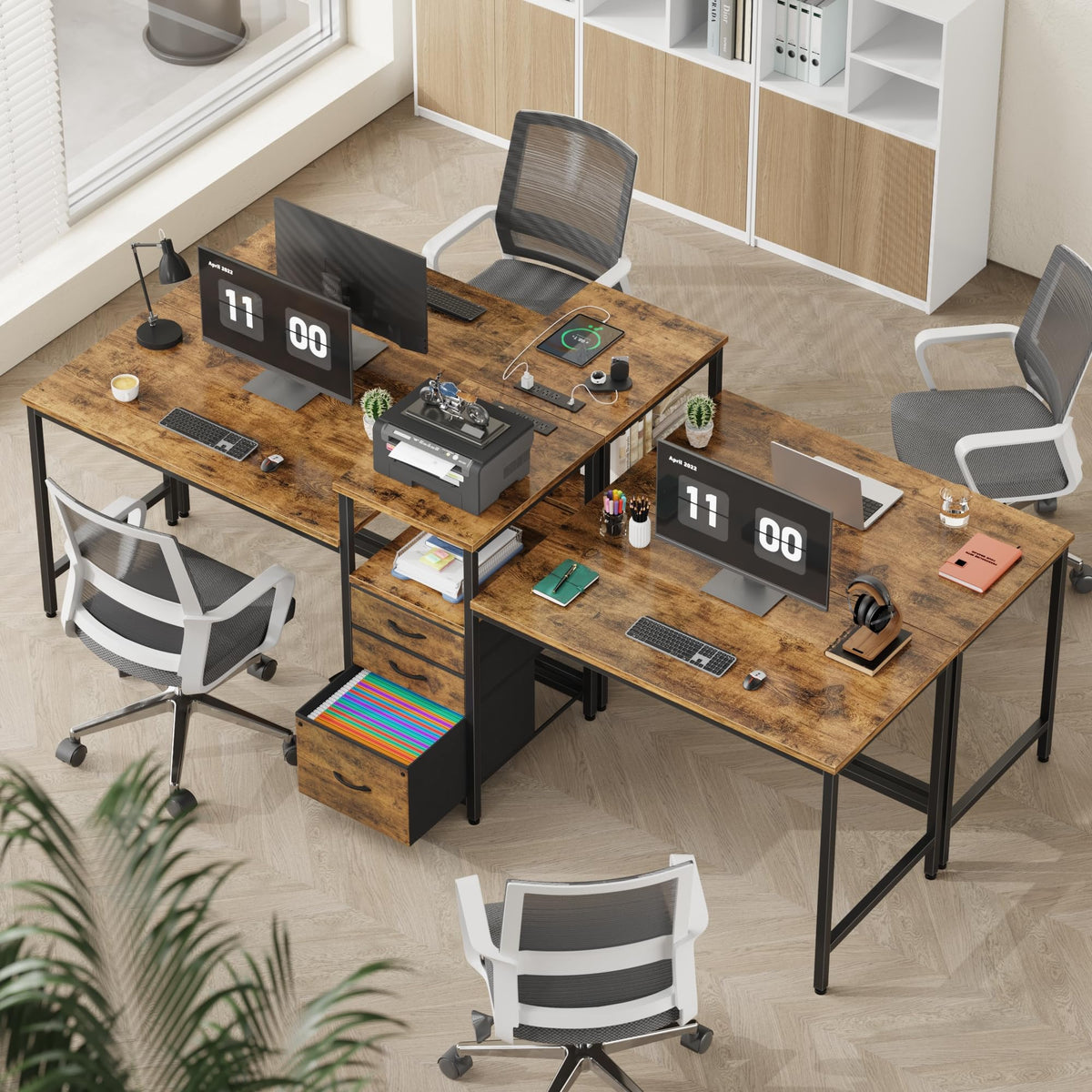 GYIIYUO 93'' Two Person Desk with Charging Station, Long Desk with 3 Drawer