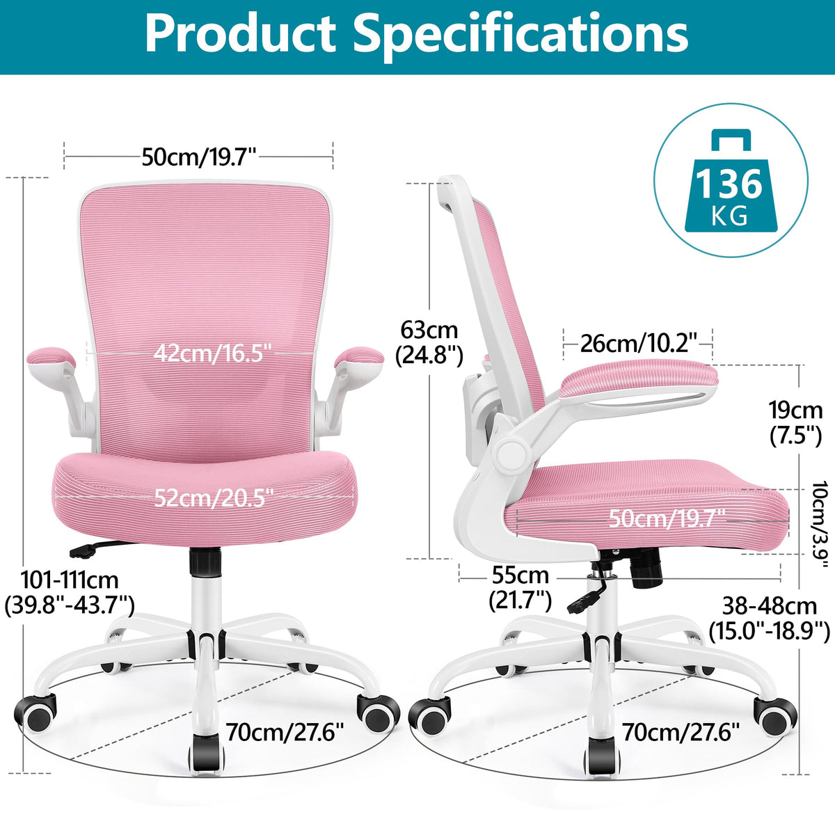 FelixKing Office Chair, Ergonomic Desk Chair Breathable Mesh Chairs Adjustable High Back Lumbar Support Flip-up Armrests, Executive Rolling Swivel Comfy Computer Chairs Home Office Black