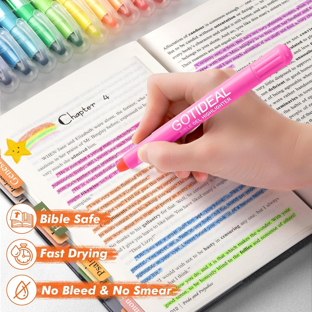 GOTIDEAL Bible Highlighters, 12 Pack Assorted Colors Gel Pens Set