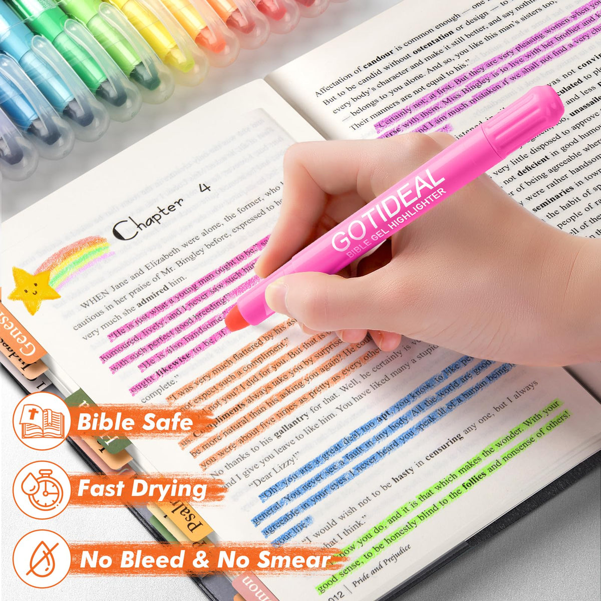 GOTIDEAL Bible Highlighters, 12 Pack Assorted Colors Gel Pens Set
