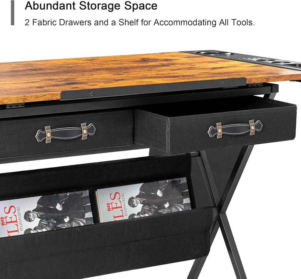 VECELO Adjustable Drafting and Art Desk with Stool