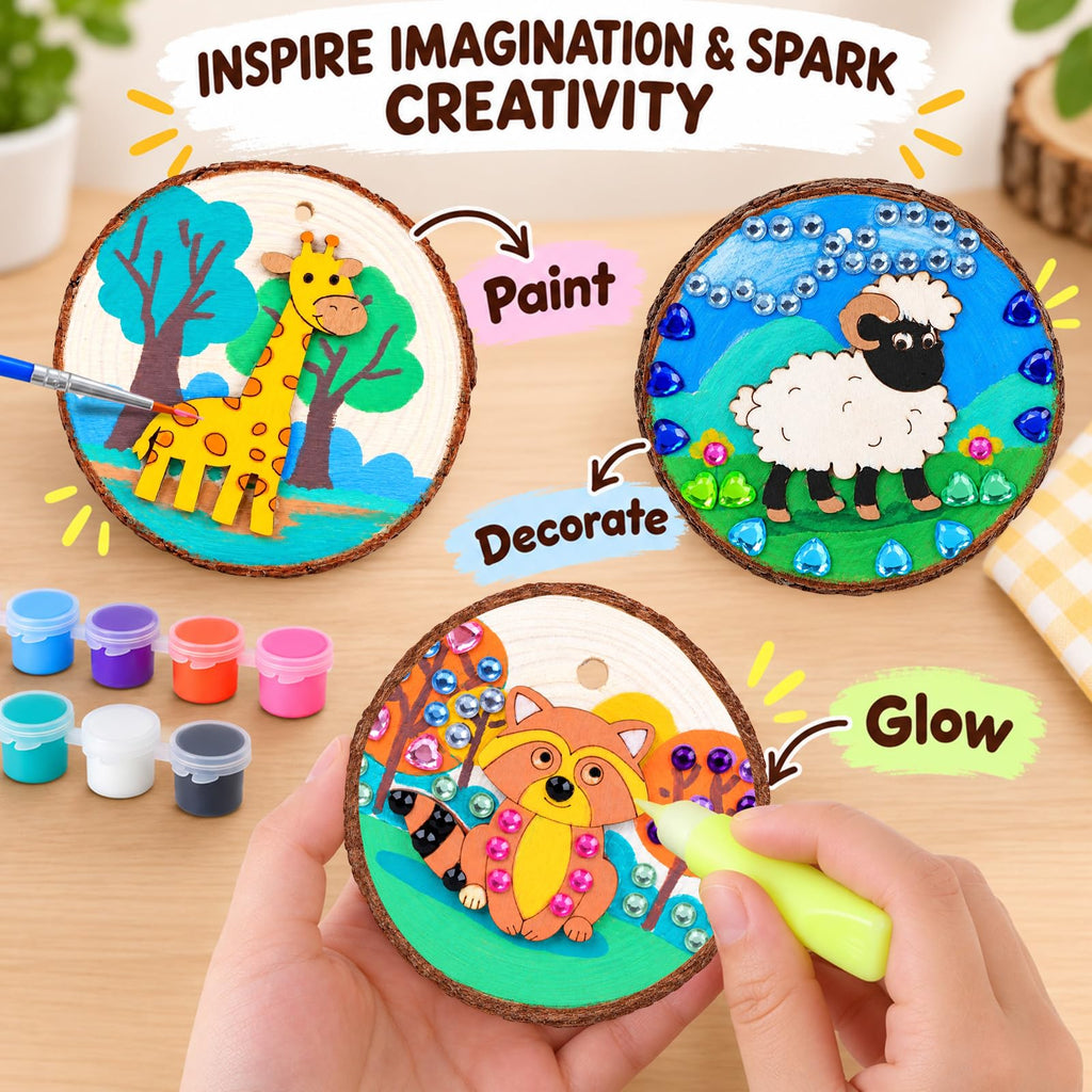 Wooden Painting Kit for Kids, Arts and Crafts Gift Set for Boys Girls 6-12