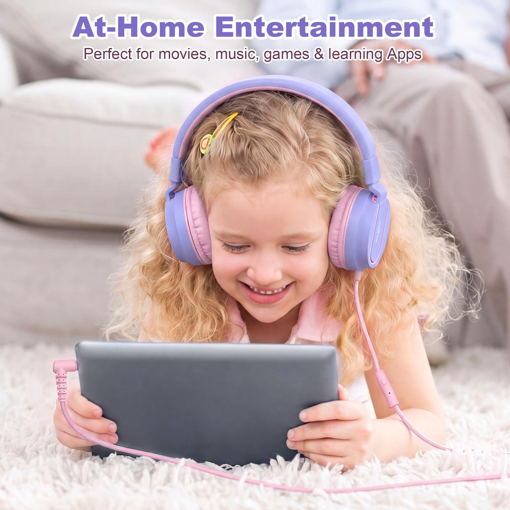 AILIHEN I35 Kids Headphones for School with Mic, 93dB Volume, Green Purple