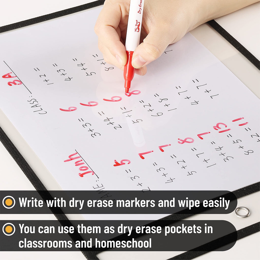 Mr. Pen- Reusable Dry Erase Pocket Sleeves, 10" x 14", 6 Pack, Colorful