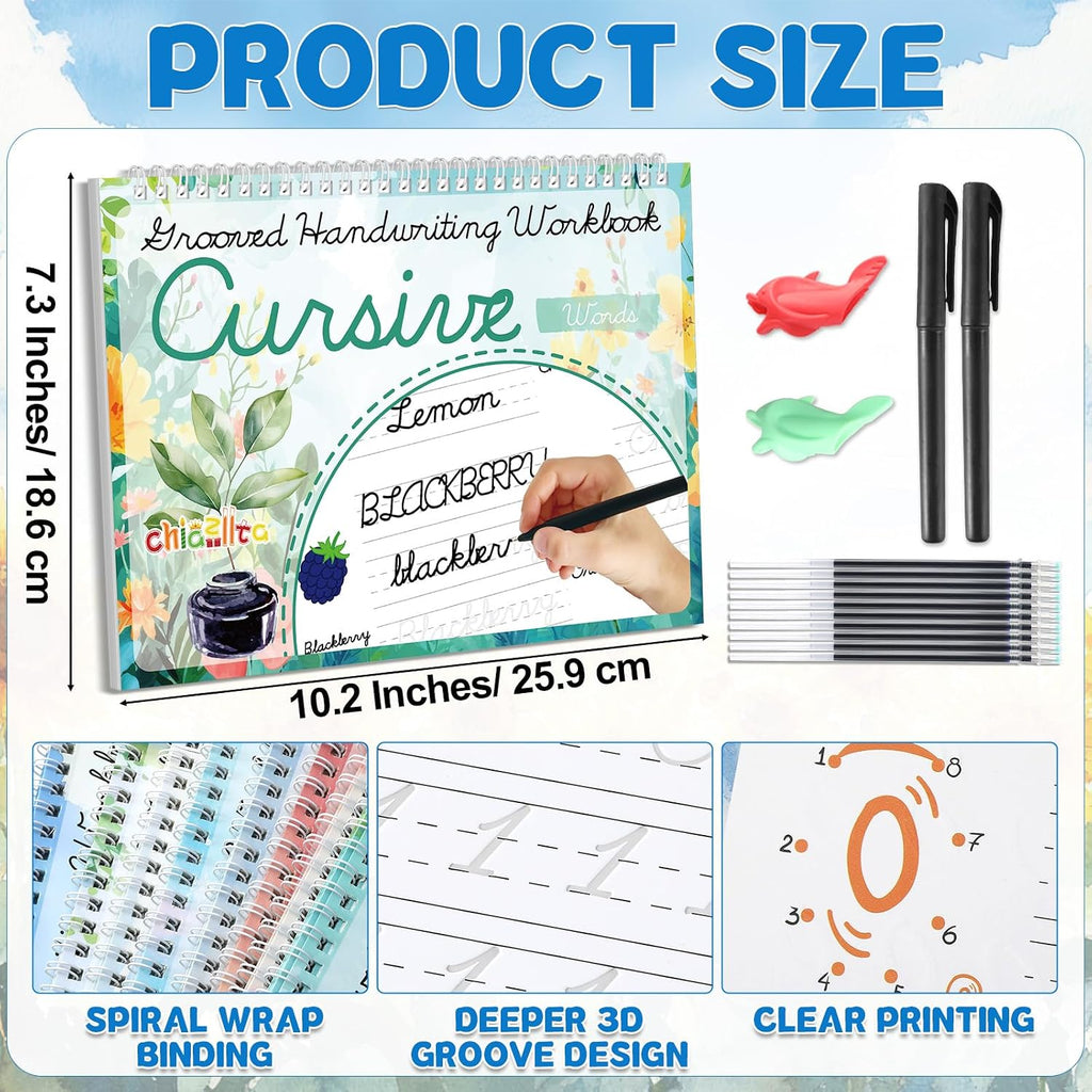 8 Pack Grooved Cursive Handwriting Workbook with Disappearing Ink Pens Magic Grooved Cursive Reusable Handwriting Practice Books Copybooks for Kids Beginners Learning Activities Supplies