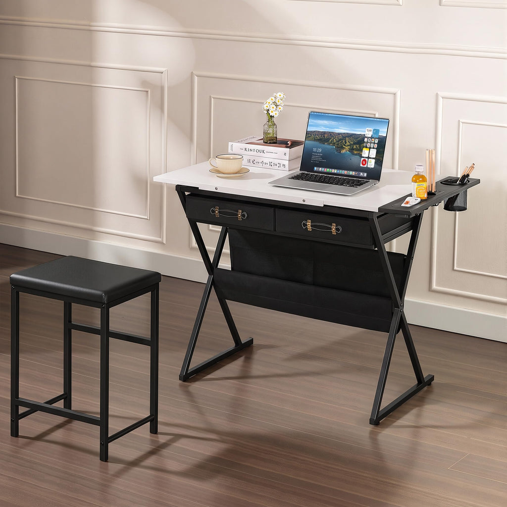 VECELO Adjustable Drafting and Art Desk with Stool