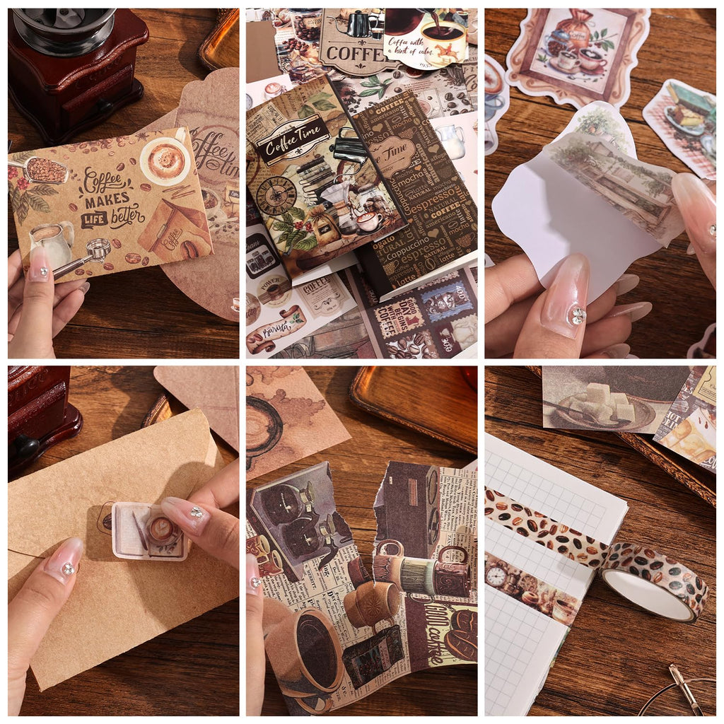 emmoolife 348 Pcs Scrapbooking Supplies Kit, Vintage Aesthetic Scrapbook Kit for Bullet Junk Journal, Stationery, A6 Grid Notebook, DIY Journaling Supplies, Birthday Craft Gift for Teen Girl Women