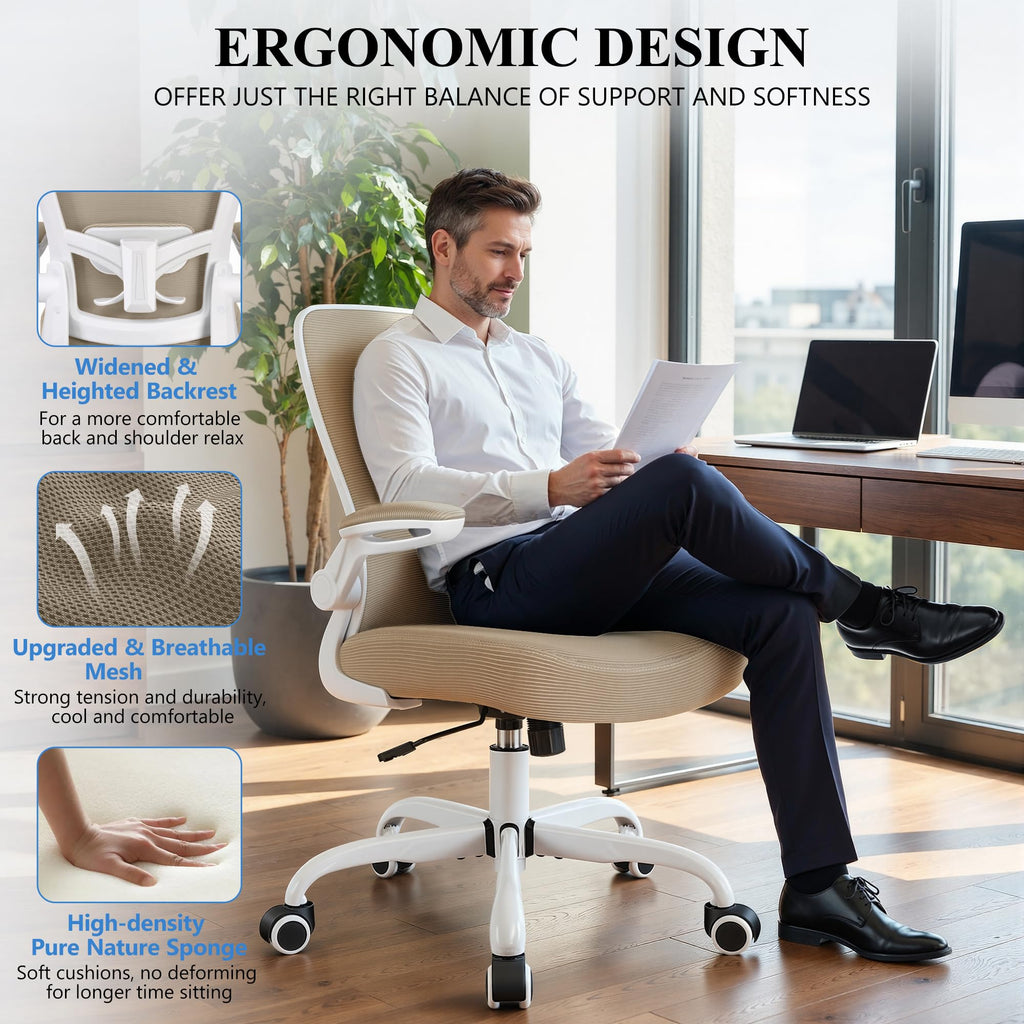 FelixKing Office Chair, Ergonomic Desk Chair Breathable Mesh Chairs Adjustable High Back Lumbar Support Flip-up Armrests, Executive Rolling Swivel Comfy Computer Chairs Home Office Black