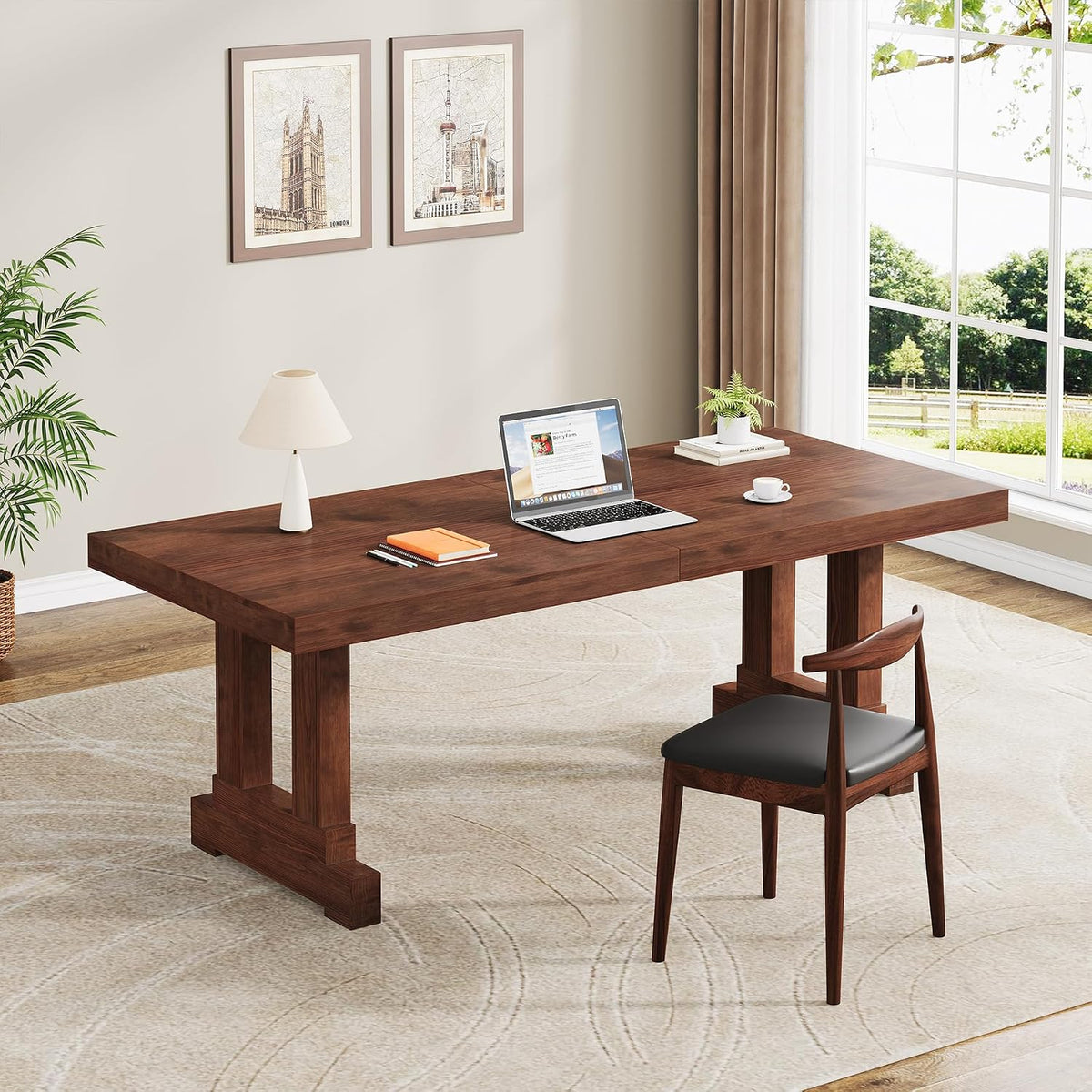 Condemo 63-Inch Solid Pine Student Desk, Dark Walnut
